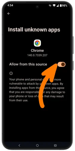 Step 4: Allow installation from unknown sources
