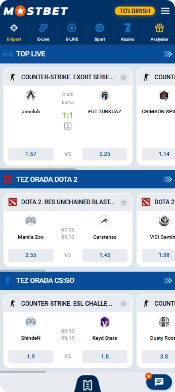 Mostbet app Kibersport