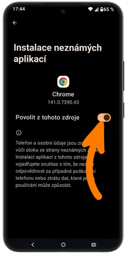 Krok 4: Povolit instalaci z neznámých zdrojů